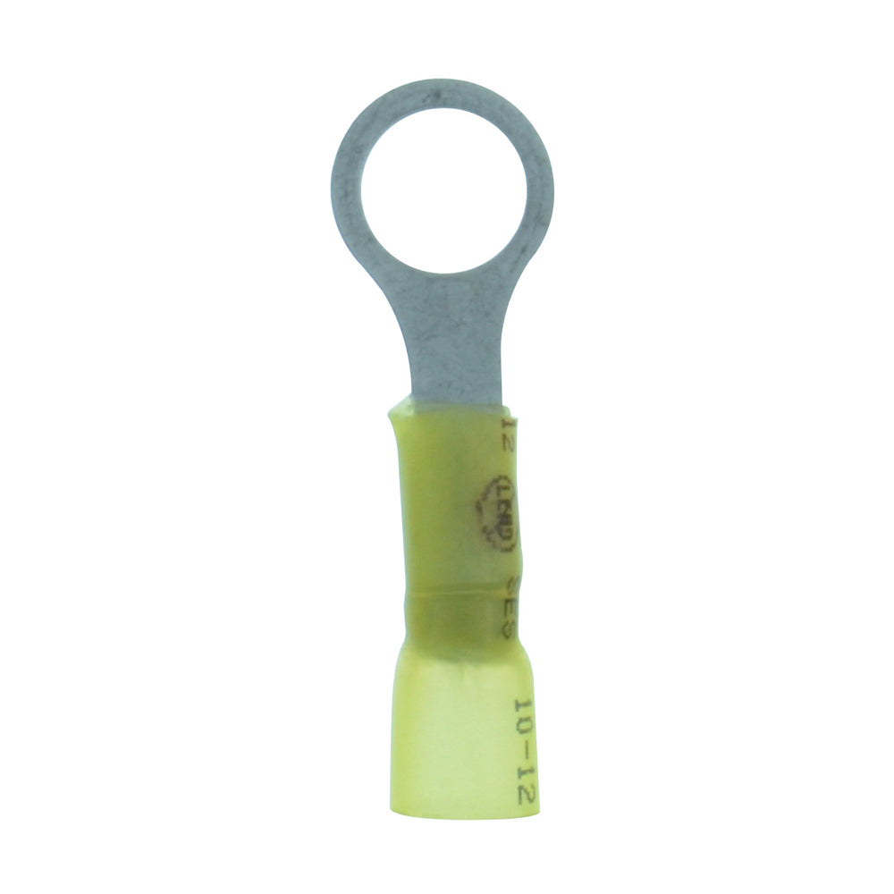 12-10 Gauge Lead Free Heat Shrink, Crimp & Solder Ring Terminal 3/8 Inch Stud Yellow