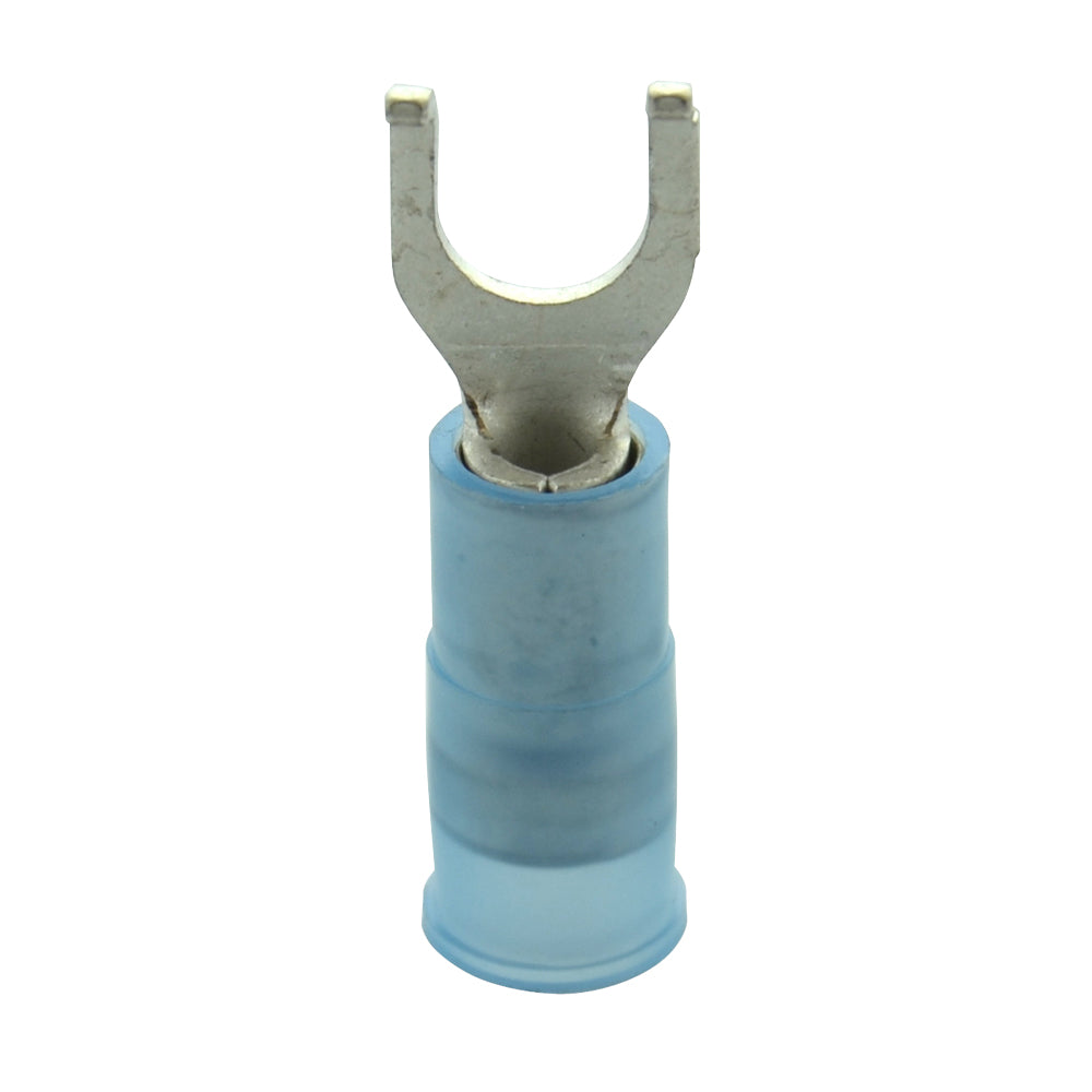 16-14 Gauge Flanged Fork Spade Terminal #10 Stud Nylon Insulated Blue