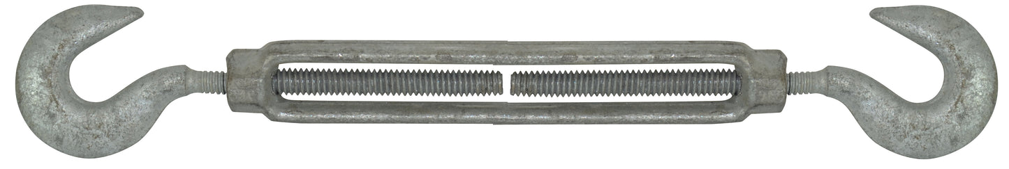 1/4 Inch x 4 Inch Hot Galvanized 1030 Carbon Steel Hook and Hook Turnbuckle
