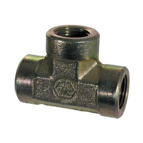 3/8 Inch 3000 psi Zinc Plated Yellow Dichromate Carbon Steel Pipe Tee