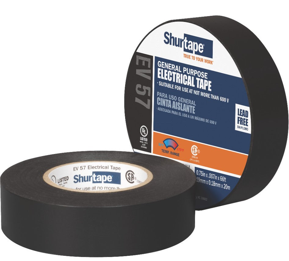 General Purpose Grade- Ul Listed Black Electrical Tape. 3/4 Inch X 66' Electrical Tape 7 Mil- (This Part Number Replaces 888.600)
