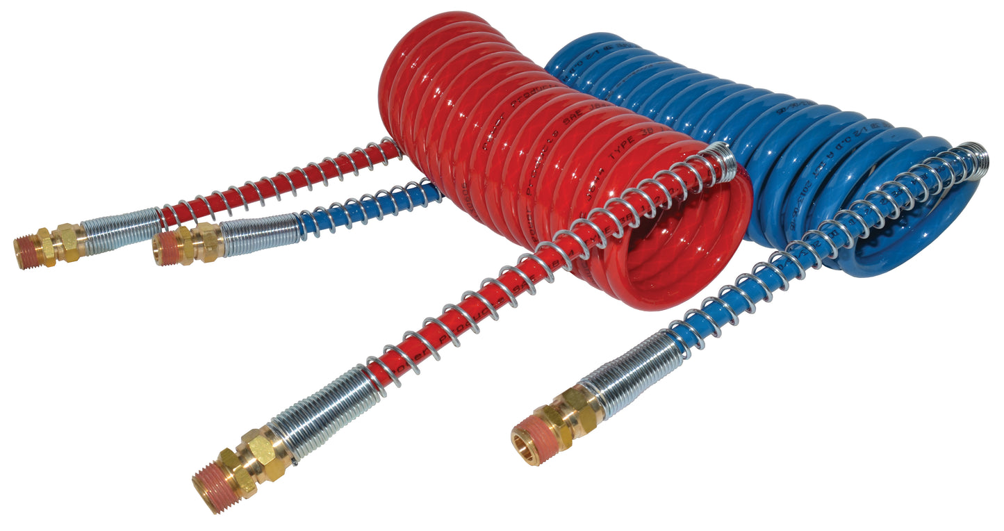3/8 Inch x 12 ft 1/2 Inch Mnpt Red and Blue Coiled Air Brake Hose