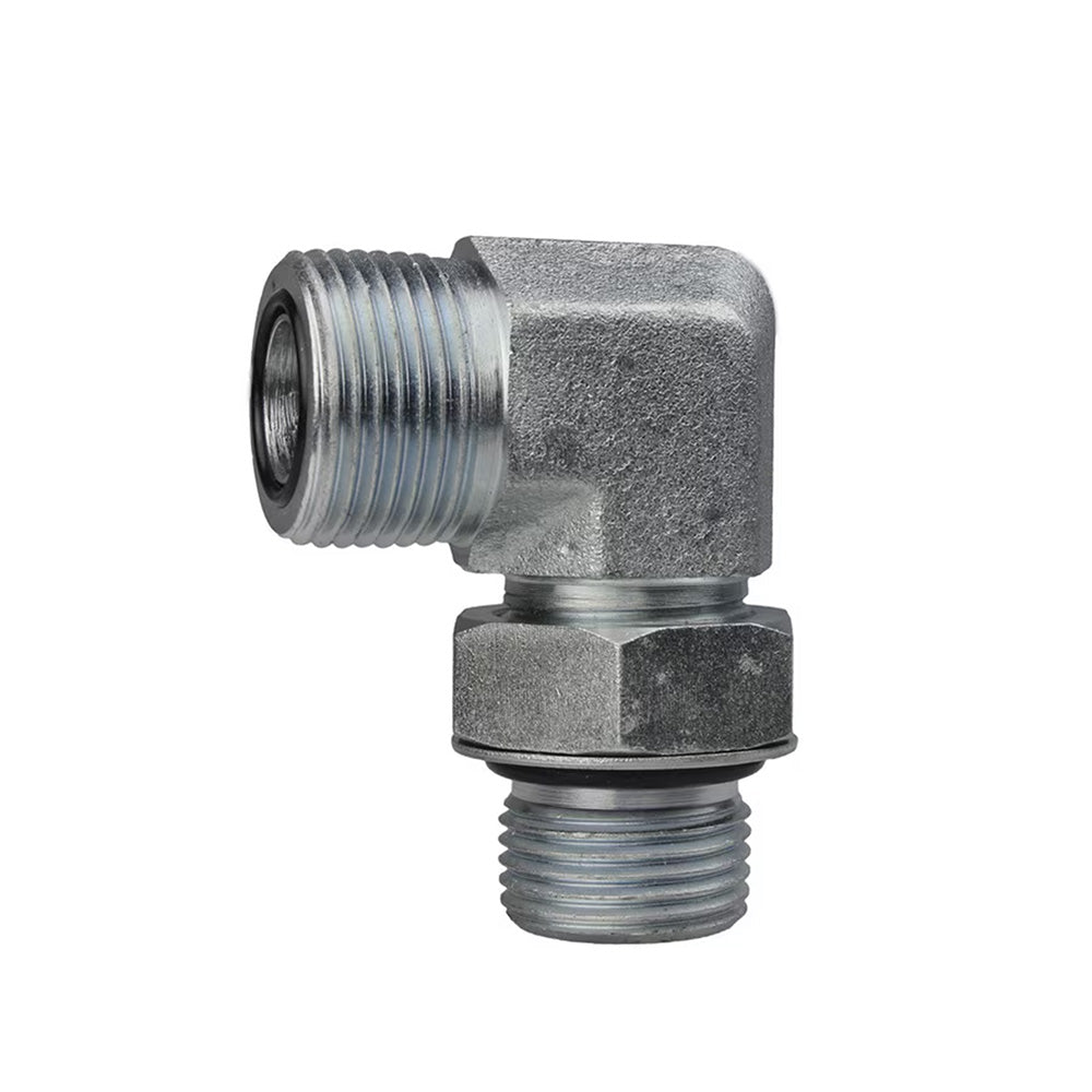 1 Inch 5500 psi Zinc Plated With Clear Trivalent Chromatic Carbon Steel Male Boss O-Ring 90 Degree Elbow To Flat Face O-Ring Male Boss O-Ring Adapter