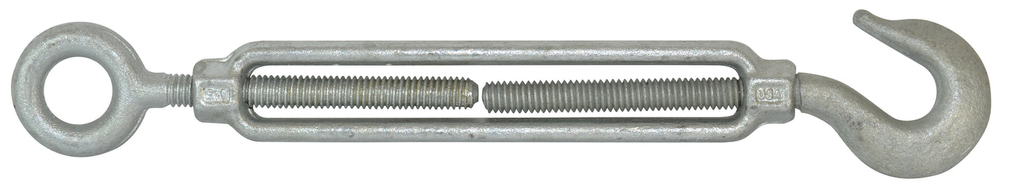 1/4 Inch x 4 Inch Hot Galvanized 1030 Carbon Steel Hook and Eye Turnbuckle.