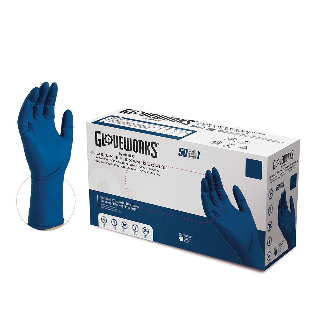 Ammex Medium Gloveplus® Heavy-Duty Powder-Free Latex Exam Gloves - 50 Per Box