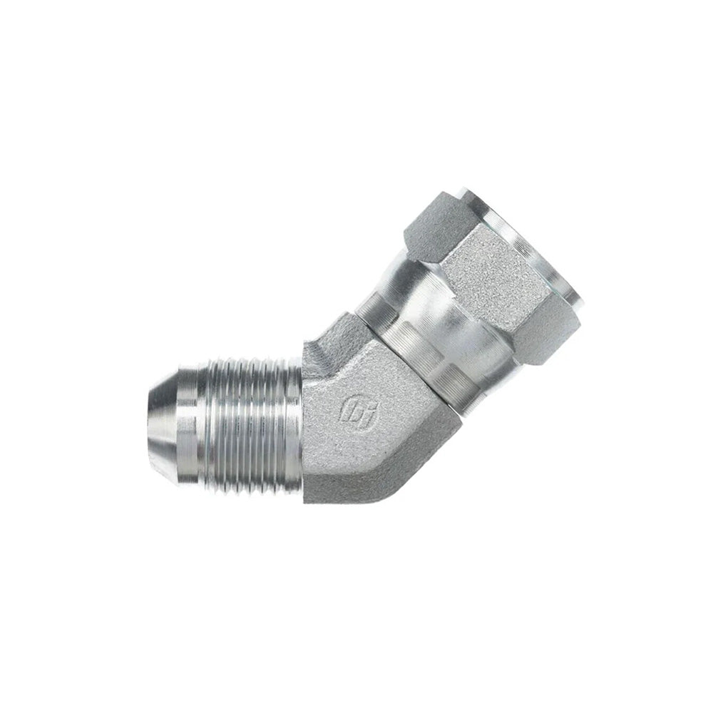 3/4 Inch 5000 psi Zinc Plated Yellow Dichromate Carbon Steel Jic 37 Degree Swivel Nut 45 Degree Elbow