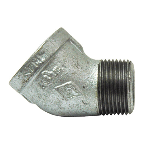 1/2 Inch Sch 40 Fnpt Galvanized Malleable Iron 45 Degree Street Elbow