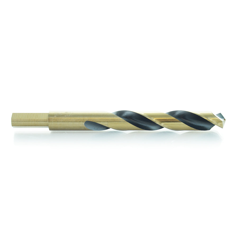 13/32 Inch x 5 Inch 135 Degree Split Point Gold 3/8 Inch Reduced Shank Mechanics Length Drill - Shop Pro