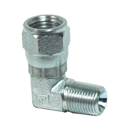 1/8 Inch x 1/4 Inch 6000 psi Zinc Plated Yellow Dichromate Carbon Steel Female Jic Swivel 90 Degree Elbow To Male Pipe Swivel Adapter