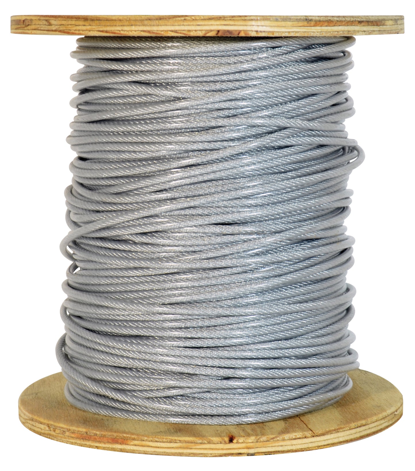 3/8 Inch x 7/16 Inch x 250 ft 7X19 Strands 14400 Lb Clear Vinyl Coated High Carbon Steel Galvanized Aircraft Cable