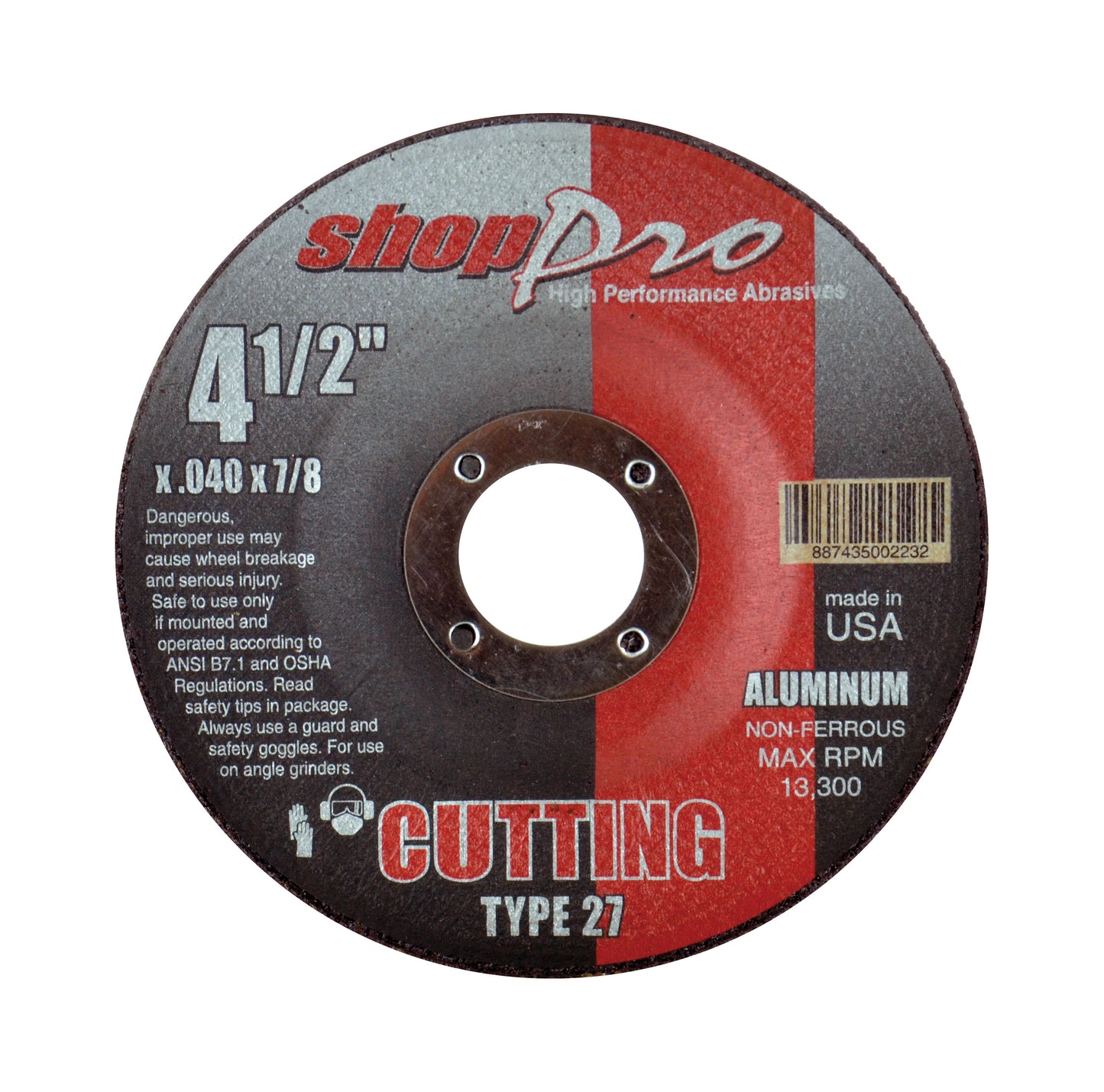 Shop Pro Type 27 Aluminum Cut-Off - 4-1/2" x .040" x 5/8"