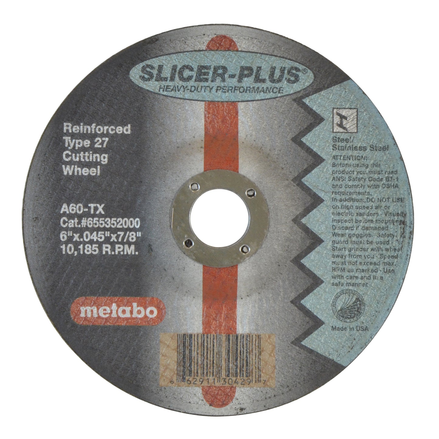 6 Inch x .045 Inch x 7/8 Inch ZA60-S-BF Quickie Cut™ Thin Reinforced Cut-Off Wheels Type 27