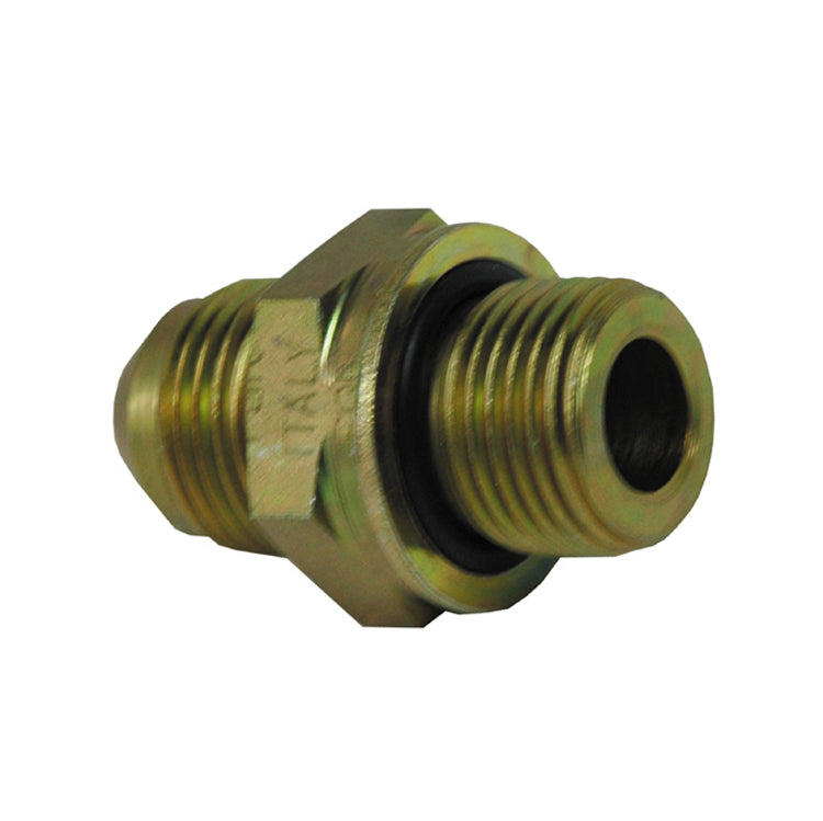 M18 x 1/2 Inch 10000 psi Zinc Plated Yellow Dichromate Carbon Steel Male Jic 37 Degree To Male Metric Straight Thread O-Ring Male Boss O-Ring Adapter