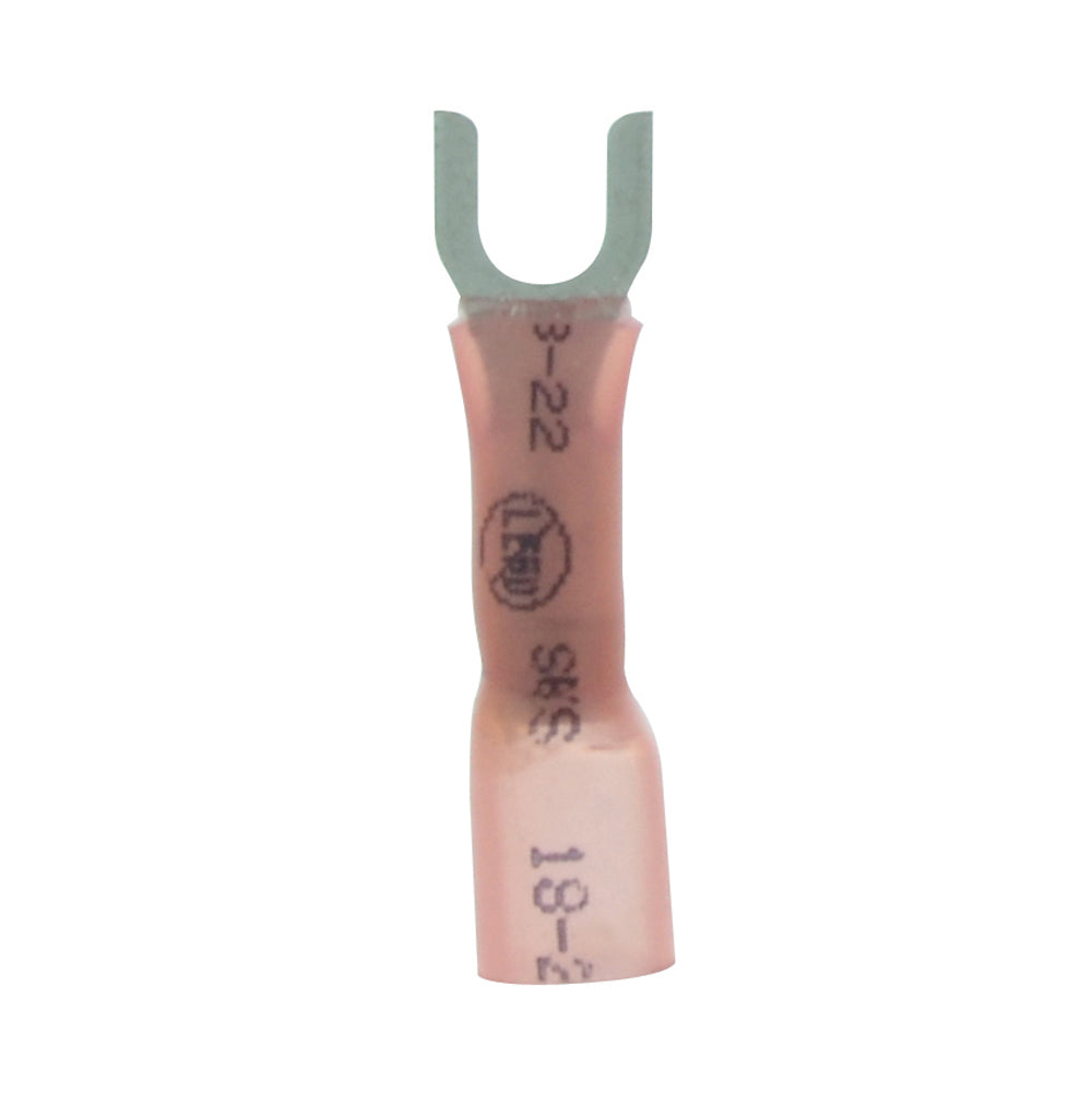 22-18 Gauge Lead Free Heat Shrink, Crimp & Solder Fork Spade #8 Stud Red