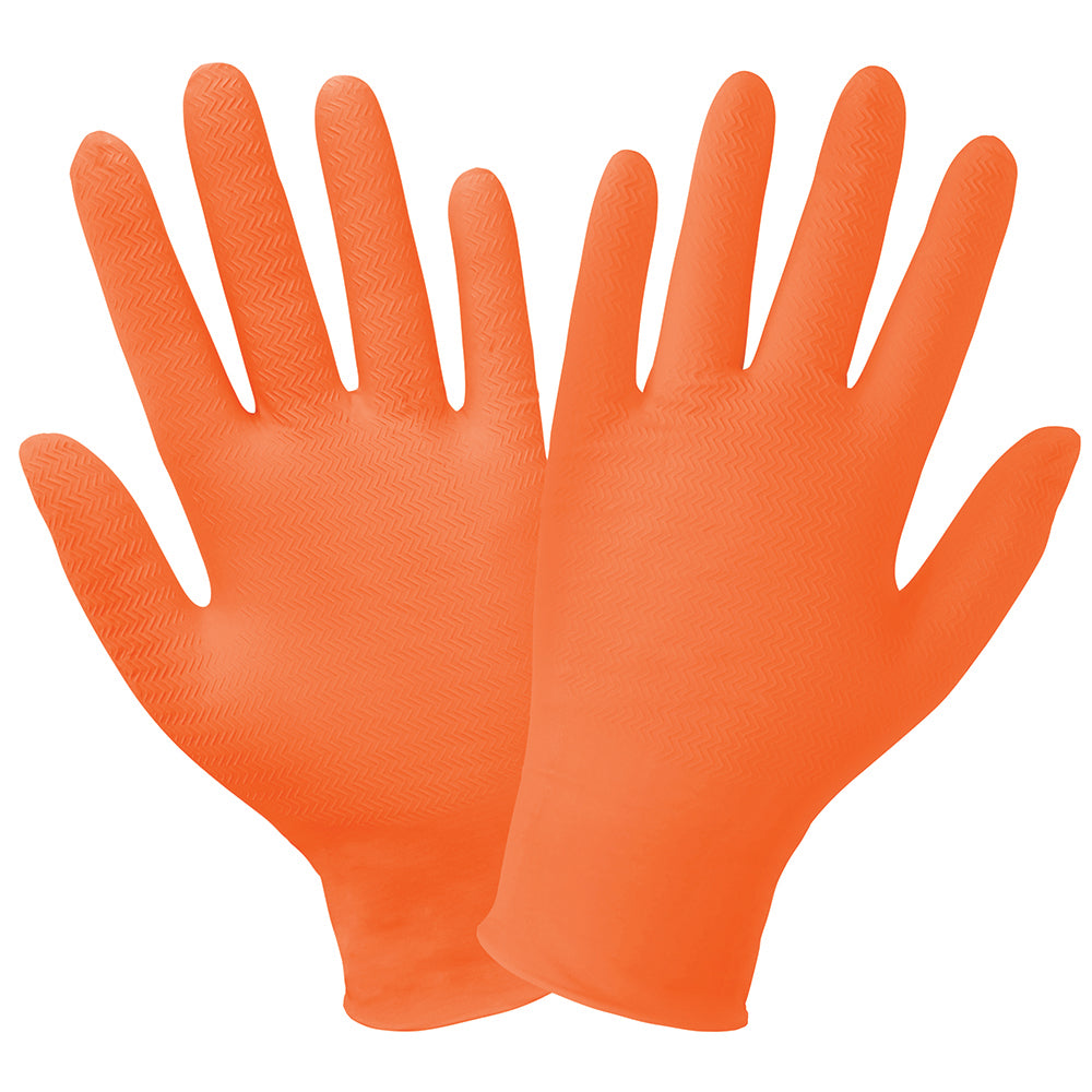 Global Glove Panther-Guard Nitrile Powder-Free Industrial Orange 7-Mil Tractor Tread Disposable Gloves X-Large