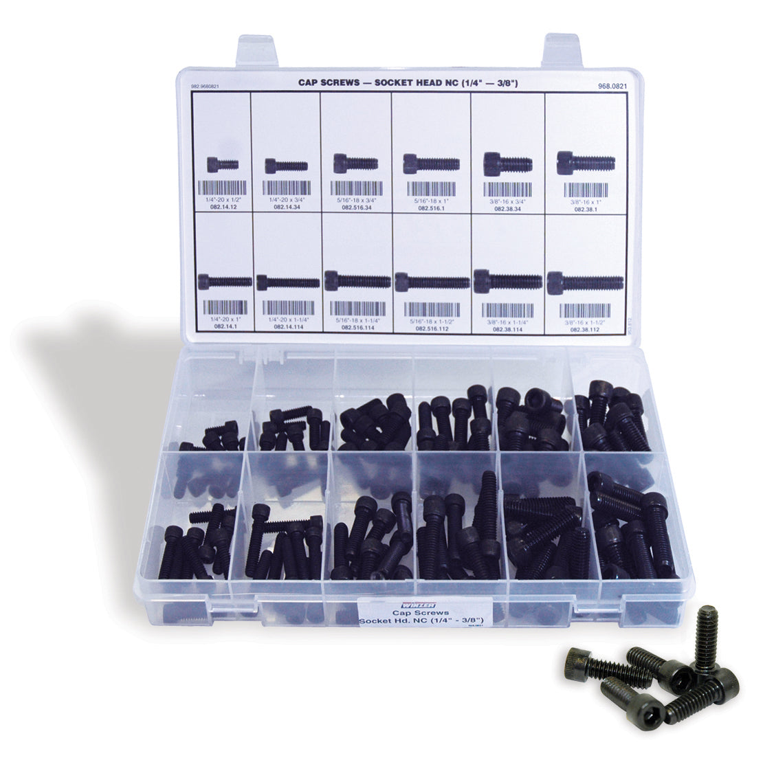 120 Piece 1/4 - 3/8 Socket Cap Screws Coarse Plastic Box Assortment