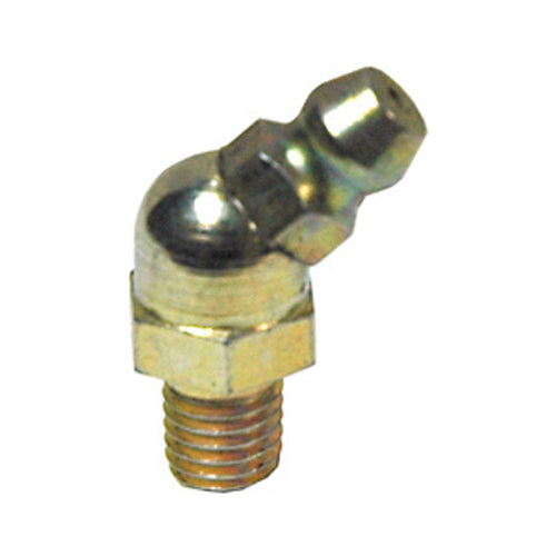 1/4-28 Zinc Yellow Steel 45 Degree Long Shank Heritage Hydraulic Grease Fitting