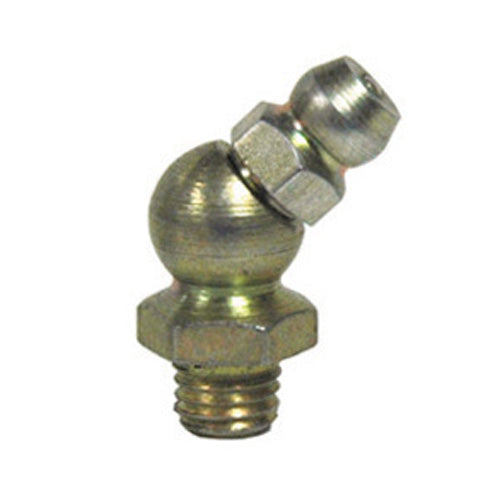 1/4-28 Zinc Yellow Steel 45 Degree Standard Shank Heritage Hydraulic Grease Fitting.