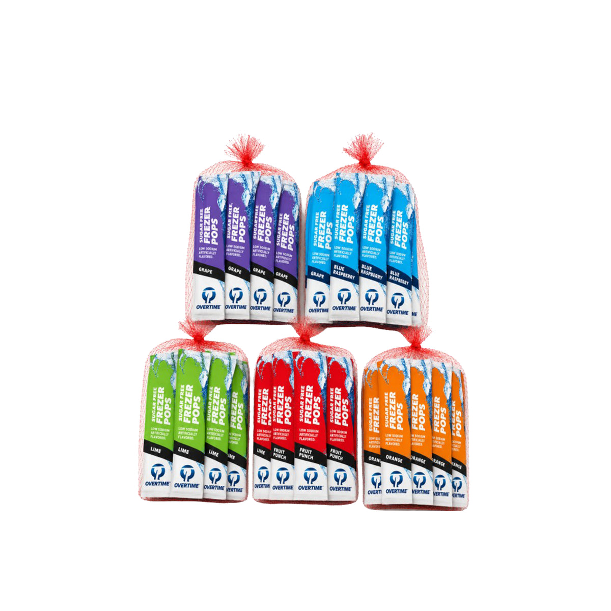 Overtime Electrolyte Freezer Pops – 5-Flavor Variety Pack- 150 Count (30 Each Flavor)