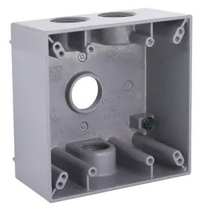 2-Gang Weatherproof Box- Four 3/4 In. Threaded Outlets- Gray