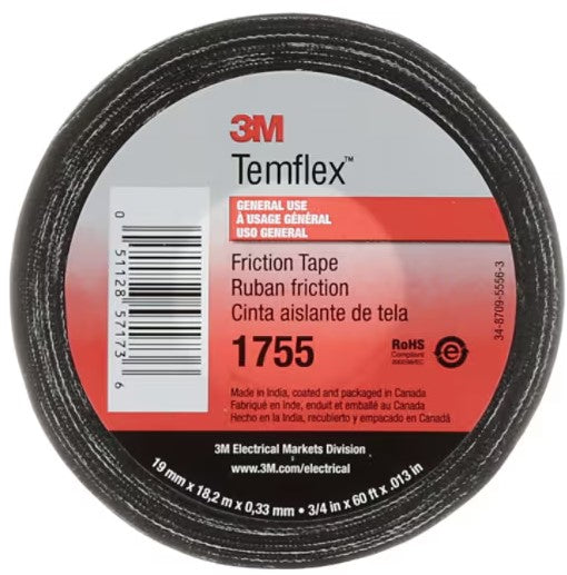 3/4 Inch x 60 ft Black Temflex Friction Tape