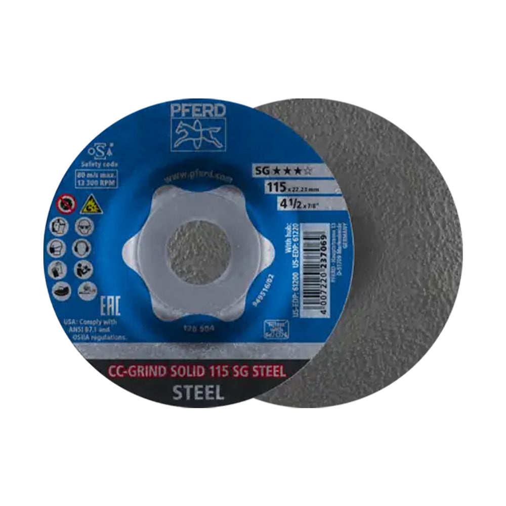 4-1/2 Inch x 5/8-11 Arbor Pferd CC-Grind Solid Grinding Disc For Use on Steel