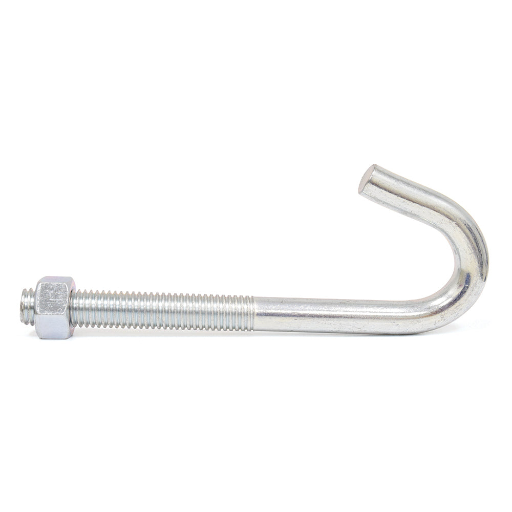 1/2-13 x 6 Inch Coarse Zinc Plated Steel J-Bolt With Hex Nut