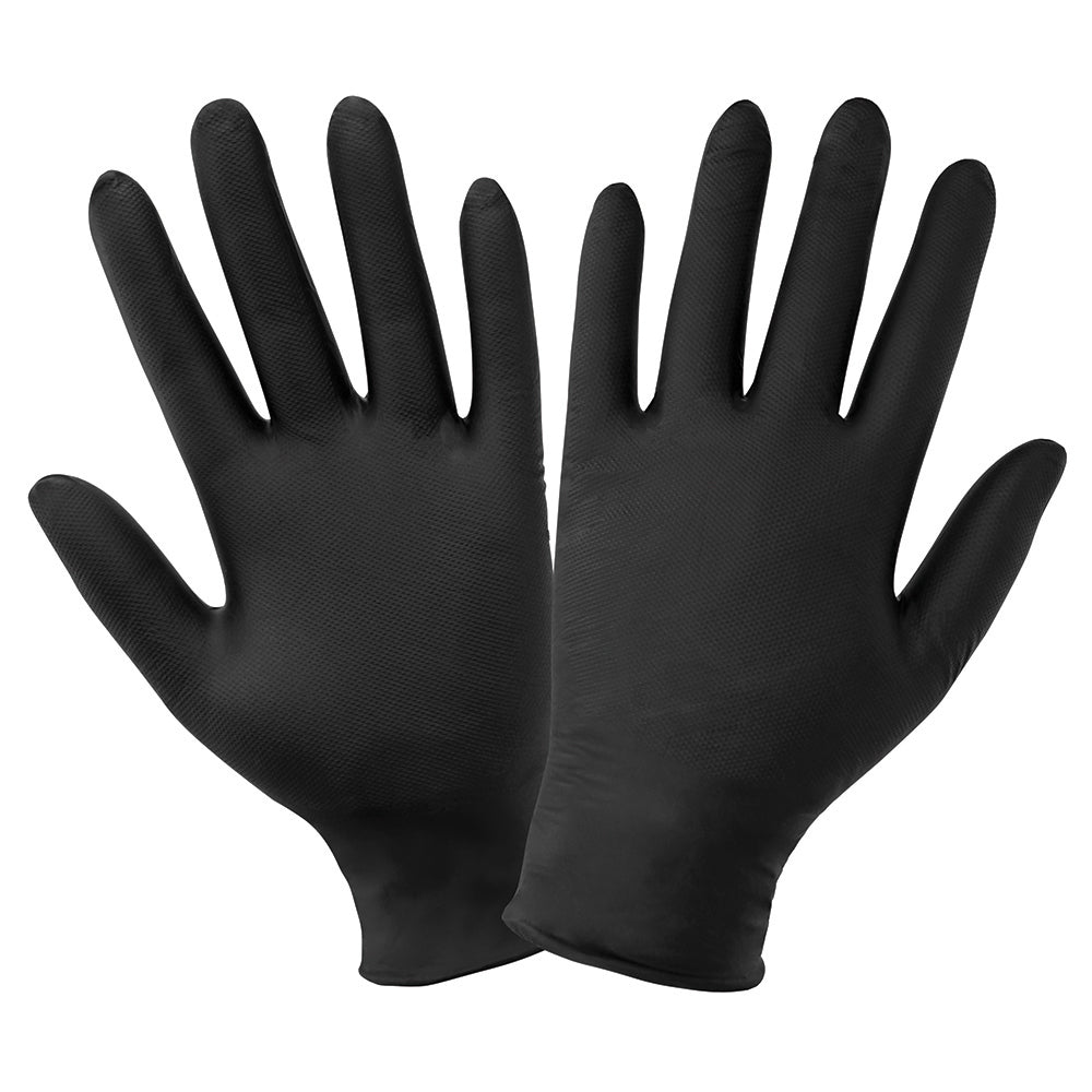 Global Glove Panther-Guard Nitrile Powder-Free Industrial Micro-Diamond Black 6-Mil Disposable Gloves Large
