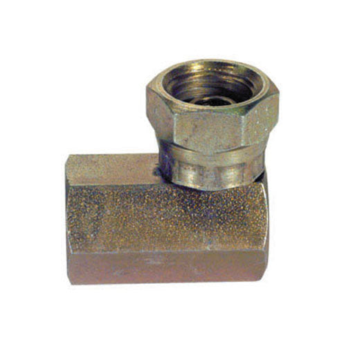 3/8 Inch x 1/2 Inch 3500 psi Zinc Plated Yellow Dichromate Carbon Steel Female Pipe Swivel To Female Pipe 90 Degree Elbow Swivel Adapter