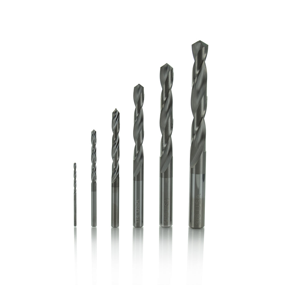 6 Piece Solid Carbide Heavy-Duty Solid Carbide Jobber Length Drill Set With Metal Index