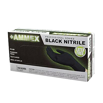AMMEX Professional Black Nitrile Powder Free Exam Gloves 3 MIL - Large - 100 Gloves Per Box