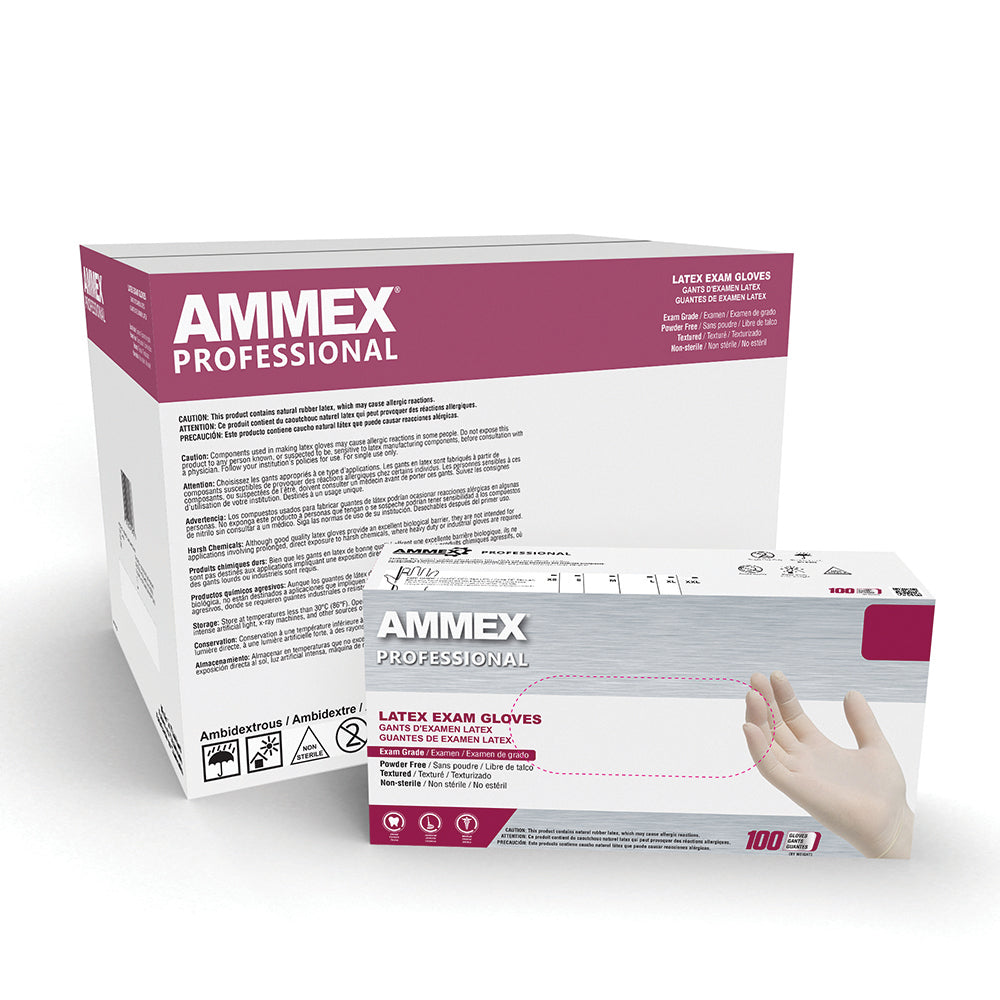 Ammex Small 5 Mil Ivory Textured Latex Powder Free Gloveplus® Premium Exam Glove - 100 Per Box