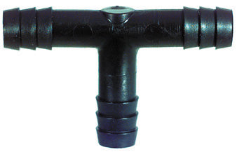 3/8 Inch x 3/8 Inch x 3/8 Inch Black Nylon Vacuum and Washer Hose Barbed Tee Connector