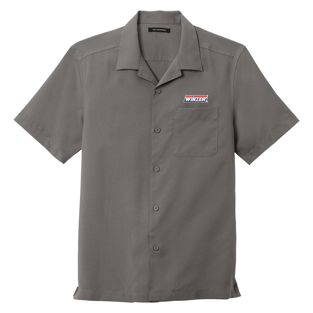 Men's X-Large Gray Button Up Camp Shirt with Winzer Embroidered Logo
