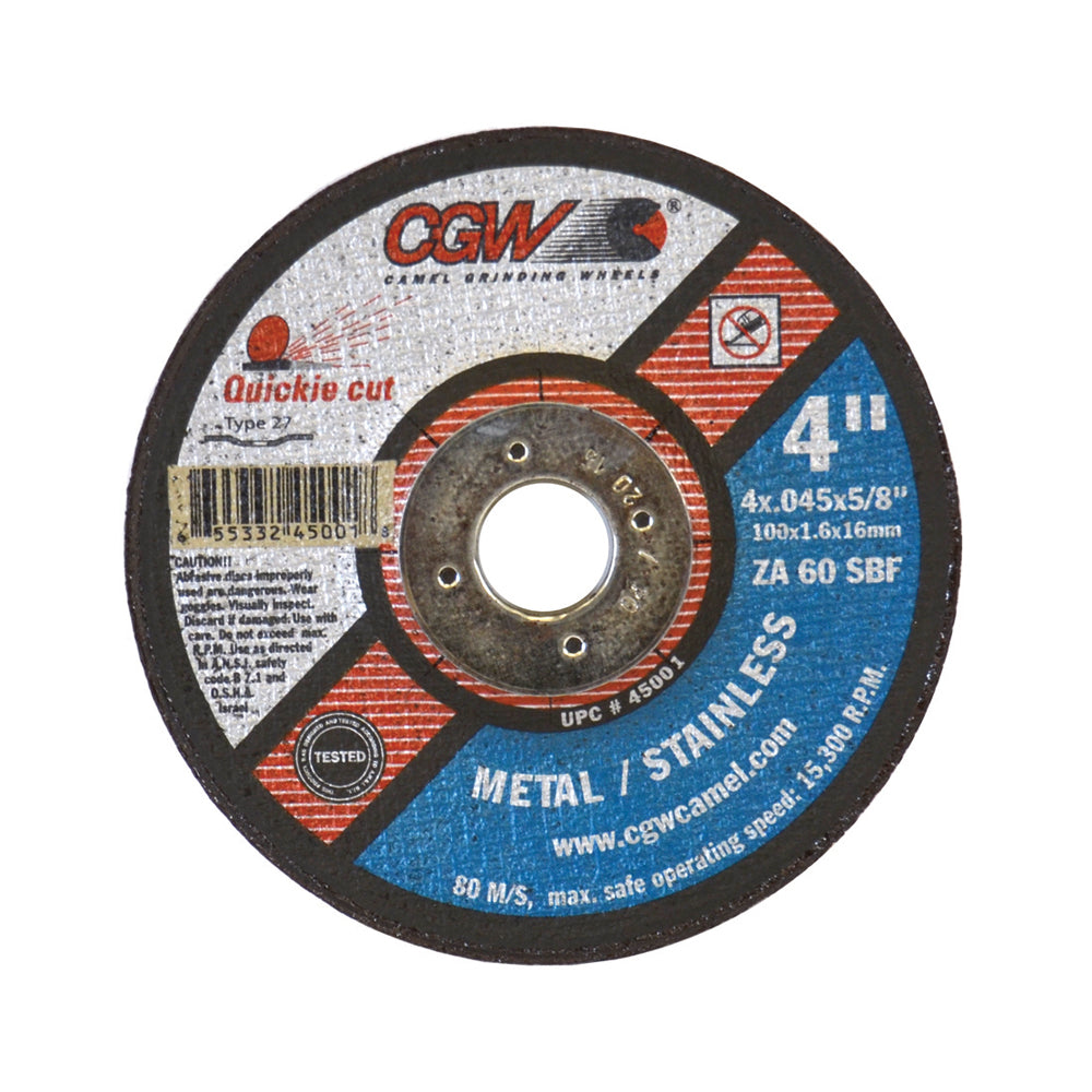 4 Inch x .045 Inch x 5/8 Inch ZA60-S-BF Quickie Cut™ Thin Reinforced Cut-Off Wheels Type 27