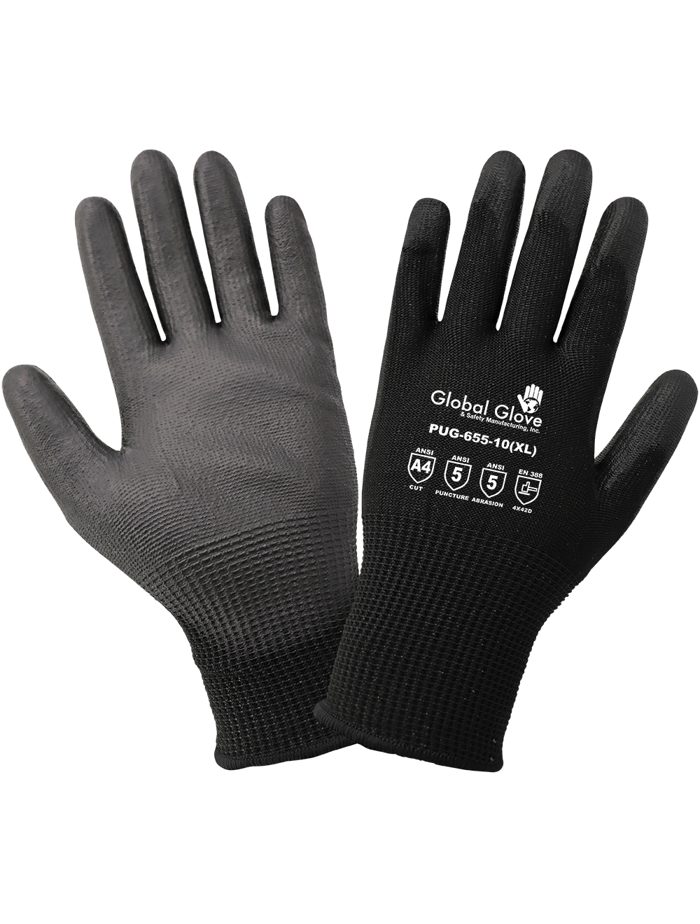 Smooth Polyurethane-coated Black Seamless Hppe Cut, Abrasion, and Puncture Resistant Gloves