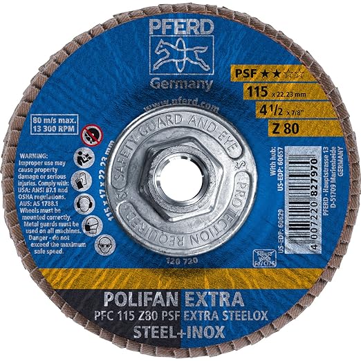 Flap Disc, 4-1/2" x 5/8-11, Z PSF EXTRA STEELOX, 80 Grit, T29, Conical, Zirconia