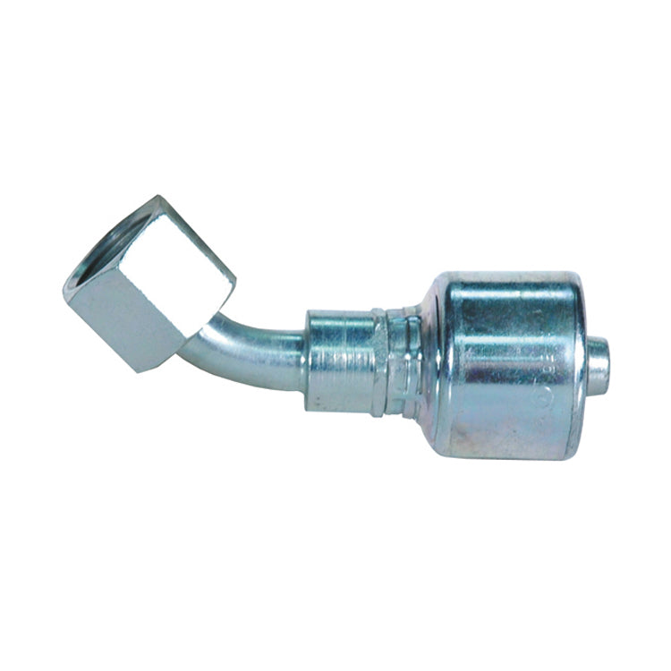 1/2 Inch x 1/2 Inch Female Flat-Face O-Ring Swivel - 45 Degree Bent Tube Tuffcoat Lead Free MegaCrimp Coupling