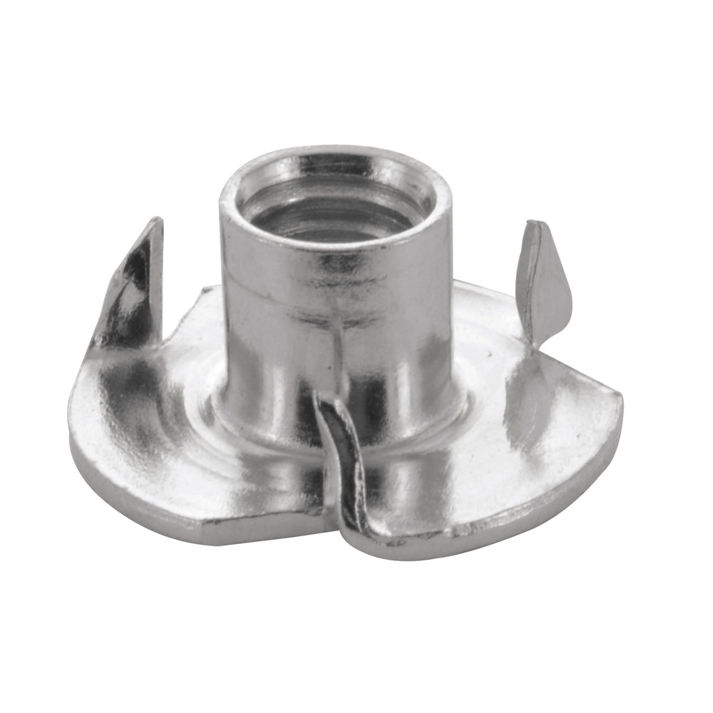 #10-24 Coarse 3 Prongs Zinc Plated Steel Straight Barrel T-Nut