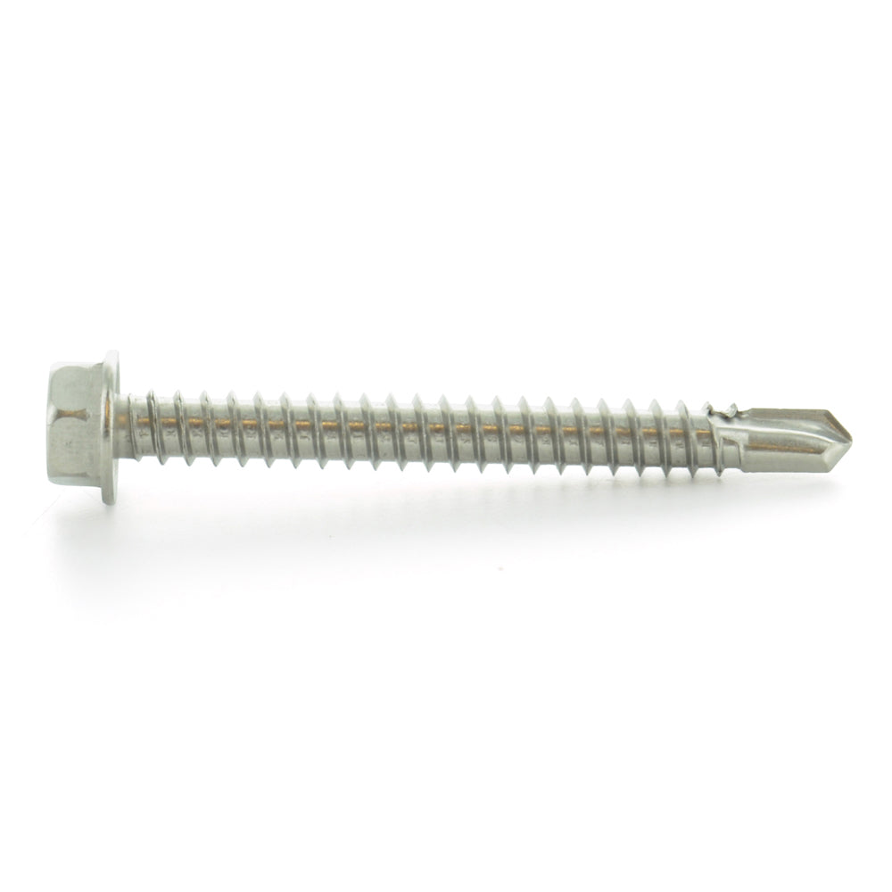 #12-24 x 1-1/4 Inch 410 Stainless Steel #5 Point Indented Hex Washer Head Self-Drilling Tek Screw