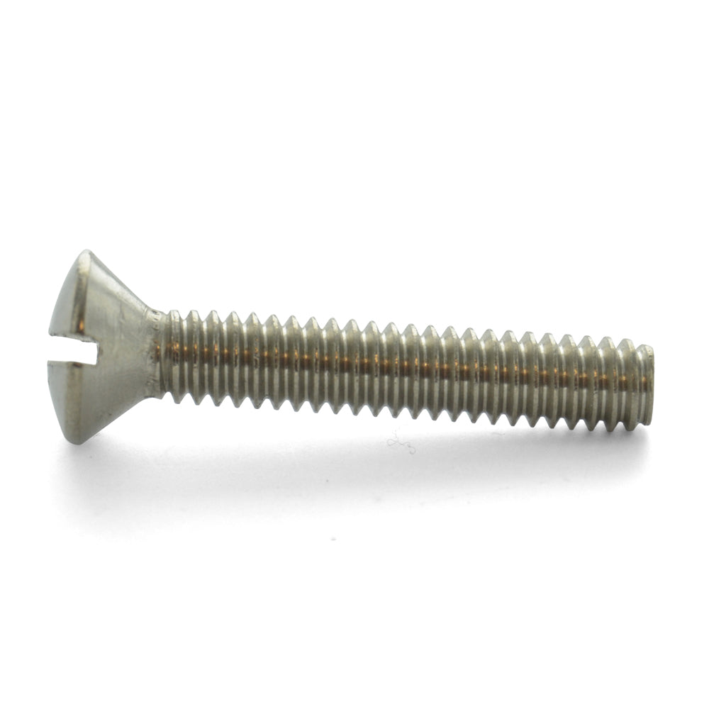 #10-24 x 1/2 Inch Coarse Plain 18-8 (A2) Stainless Steel Slotted Drive Oval Countersunk Head Machine Screw