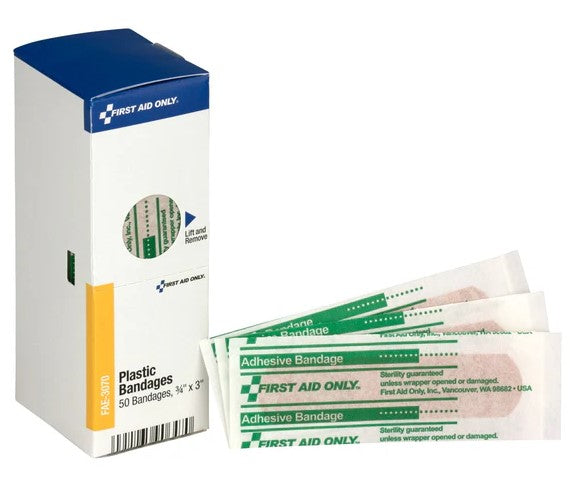 ADHES PLAST BAND, 3/4"X3", 50
