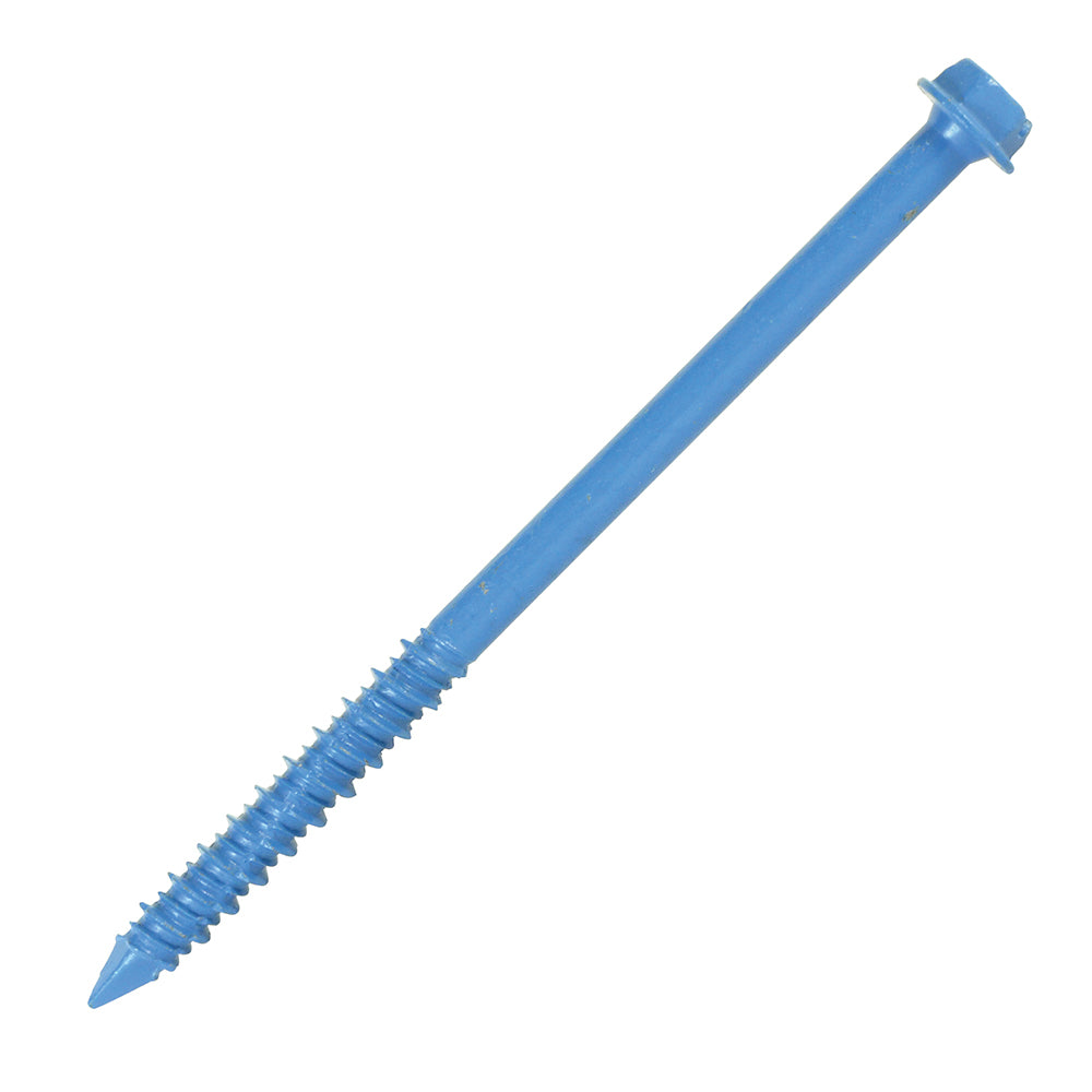 1/4 Inch x 1-3/4 Inch Slotted Hex Head Concrete Screw Anchor Blue Ceramic Coated Carbon Steel
