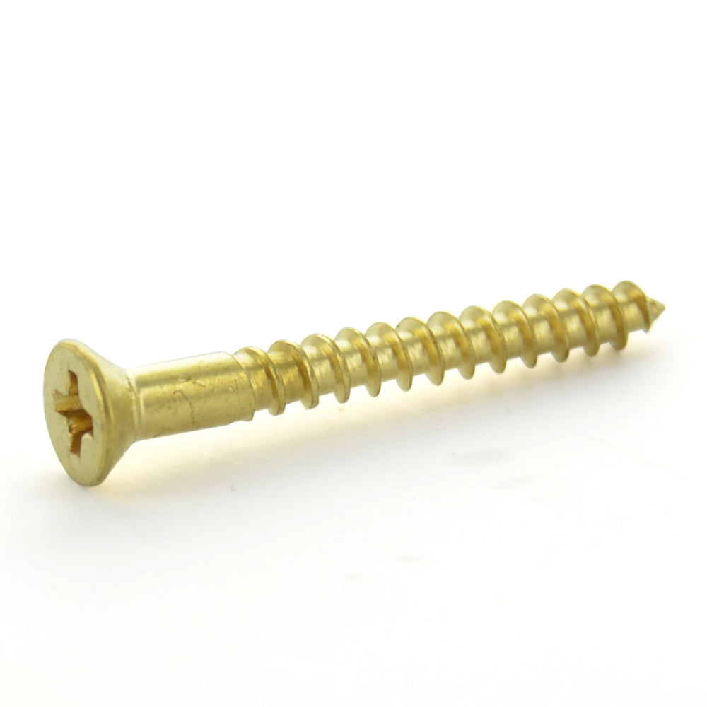 #12 x 1-1/4 Inch Plain Brass Phillips Flat Head Wood Screw
