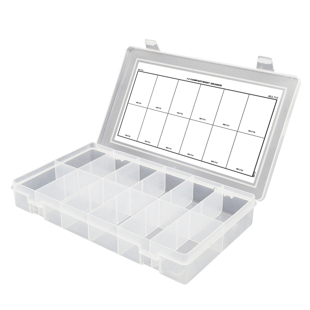 12 Compartment 11 Inch x 1-3/4 Inch x 6-3/4 Inch Clear Polypropylene Box