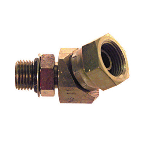 1 Inch x 1-5/16 Inch 2000 psi Zinc Plated Yellow Dichromate Carbon Steel Male Straight Thread To Female Pipe Swivel 45 Degree Elbow Swivel Adapter