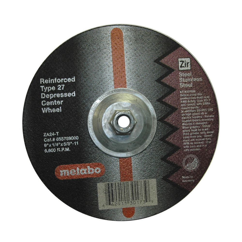 9 Inch x 1/4 Inch x 5/8-11 Za24T Grit Zirconia Alumina Large Grinding Wheel