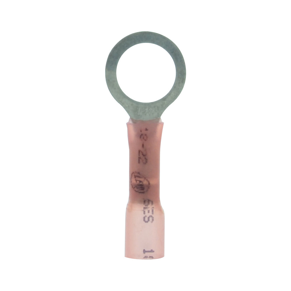 22-18 Gauge Lead Free Heat Shrink, Crimp & Solder Ring Terminal 3/8 Inch Stud Red