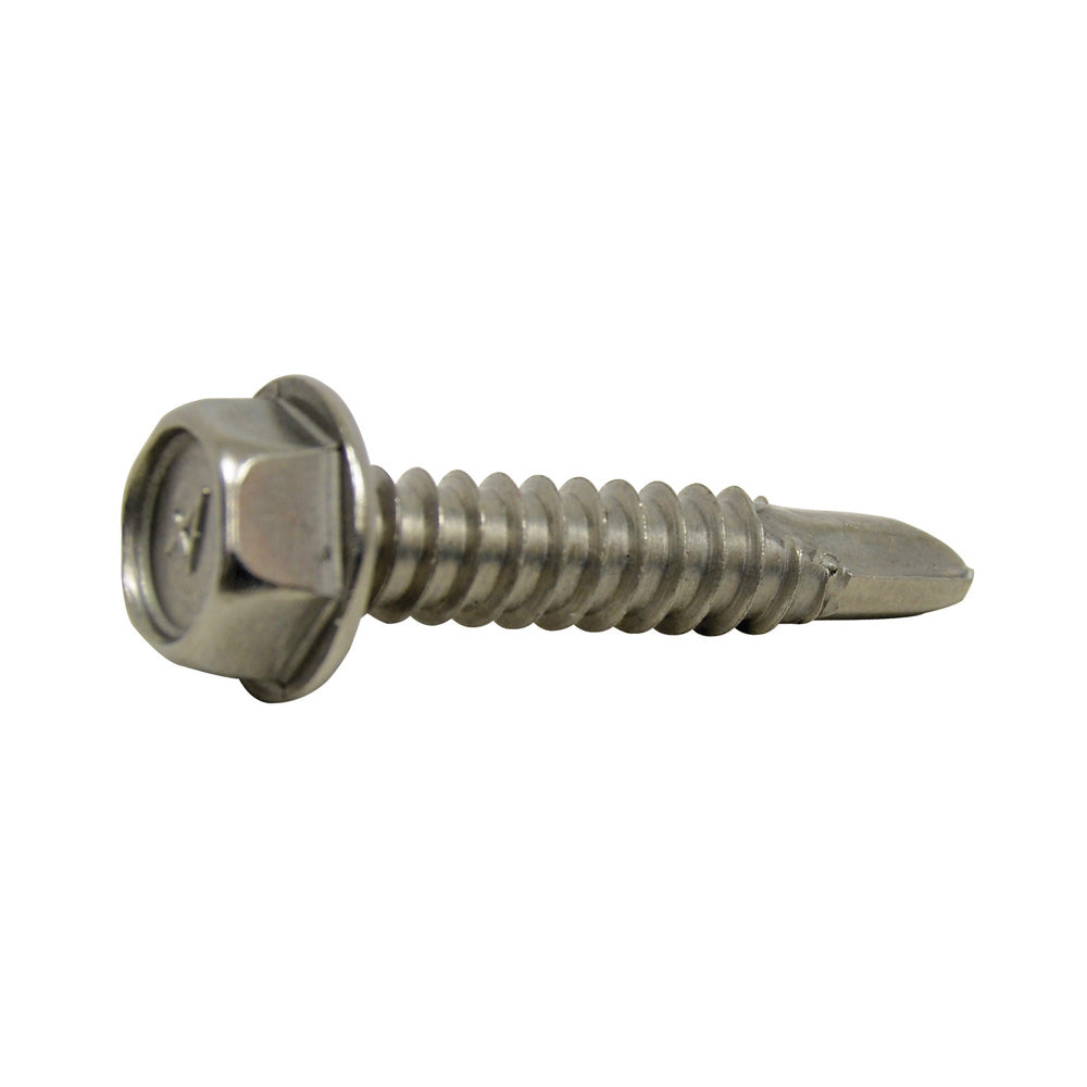 1/4 Inch x 1-1/4 Inch Plain 410 Stainless Steel #3 Point Indented Hex Washer Head Self-Drilling Tek Screw