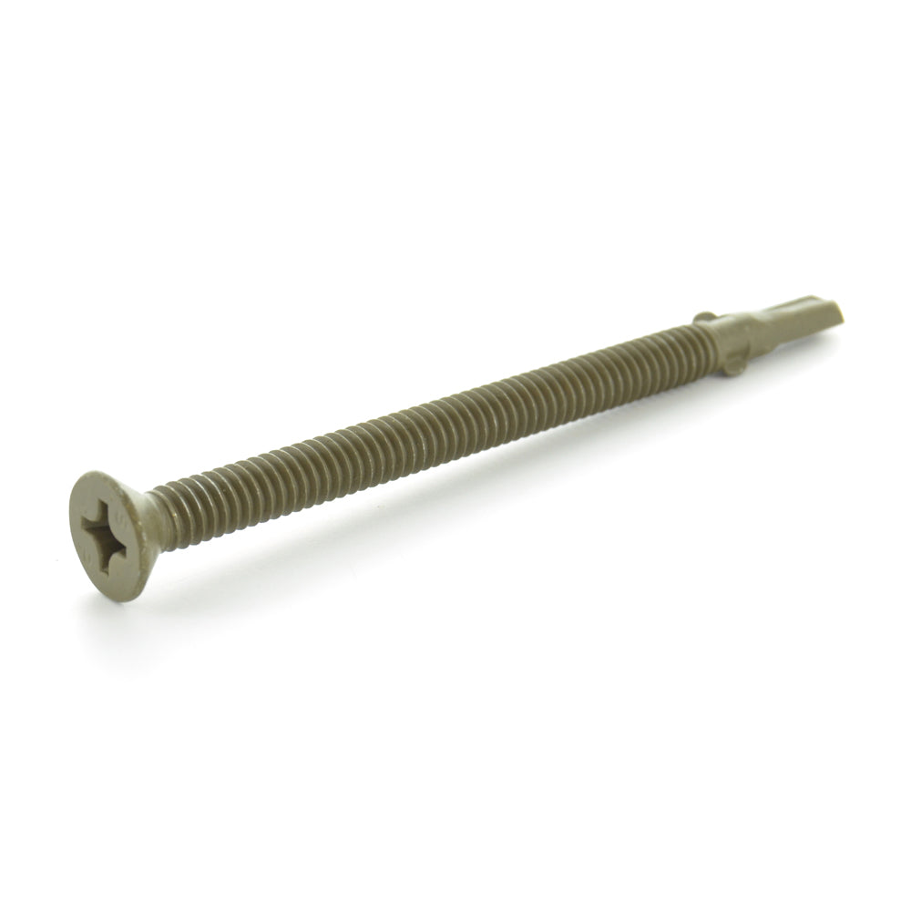 1/4-20 x 3-3/4 Inch W.A.R. Coated Steel #4 Point Flat - Countersunk Head Self-Drilling Tek Screw With Wings